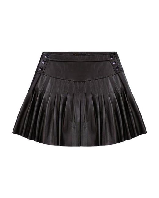 Maje Black Flared Pleated Leather Skirt