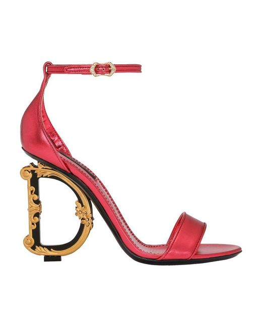 Dolce & Gabbana Red Nappa Mordore Sandals With Baroque Dg Detail