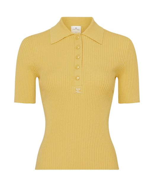 Courreges Yellow Iconic Rib Knit Polo