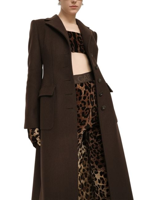 Long manteau droit en laine et cachemire Dolce & Gabbana en coloris Brown