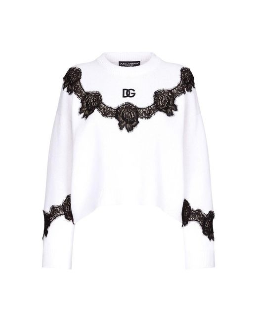 Dolce & Gabbana Black Wool Sweater And Lace Inserts