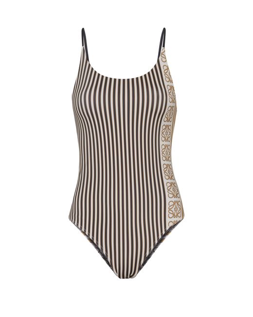 Loewe Brown One-Piece Striped Swimsuit