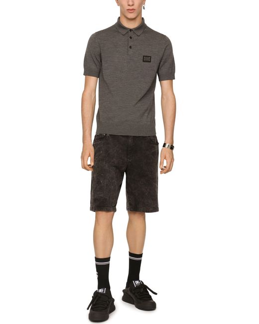 Dolce & Gabbana Gray Wool Polo-Shirt With Branded Tag for men