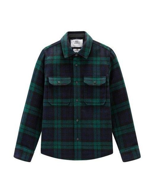 Woolrich Green Alaska Overshirt In Cotton-wool for men