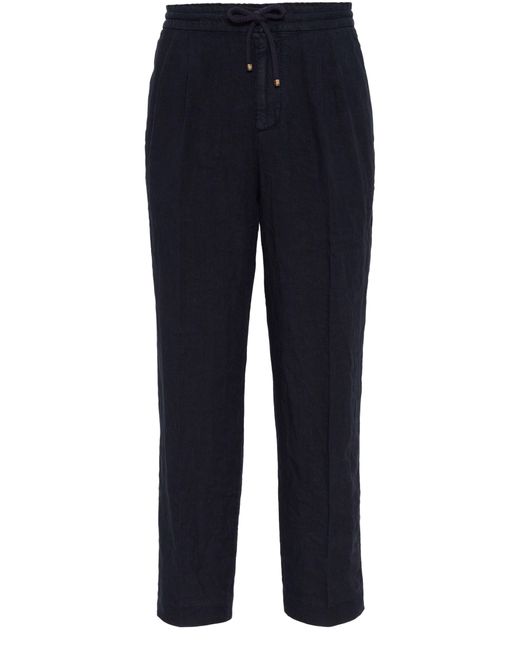 Brunello Cucinelli Blue Leisure Fit Pants With Drawstring for men