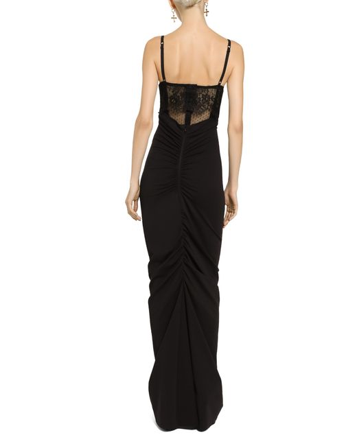 Dolce & Gabbana Black Langes Jerseykleid aus Milano Ripp