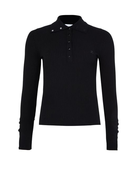 Courreges Black Klassisch Geripptes Poloshirt
