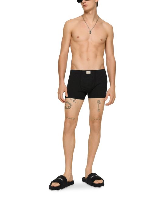 Dolce & Gabbana Black Two-way-stretch Jersey Boxers With Logo Tag for men