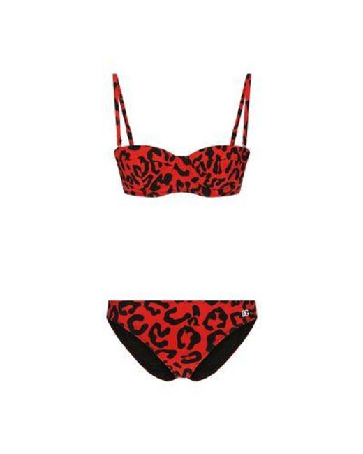 Dolce & Gabbana Red Leopard-print Bikini Set