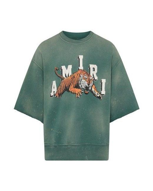 Amiri Vintage Ss Tiger-print Short-sleeve Sweatshirt in Green for