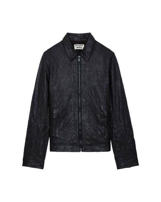 Zadig & Voltaire Blue Lasso Crinkled Leather Jacket for men