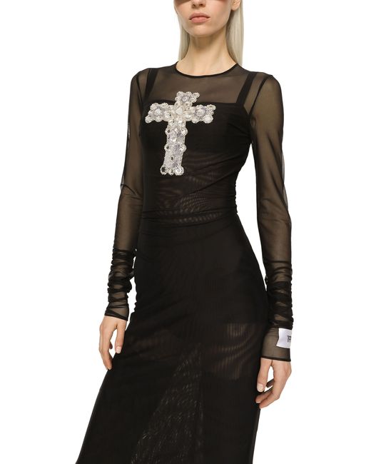 Dolce & Gabbana Black Tulle Dress With Embellishment