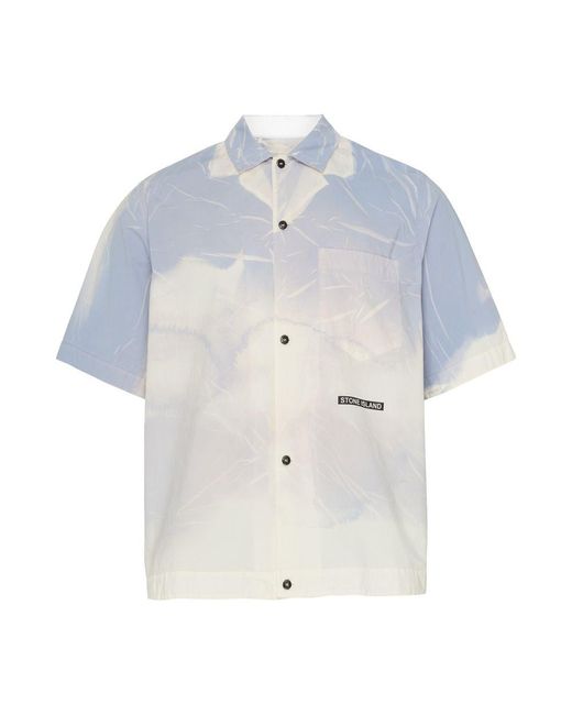 Stone Island Blue Short-Sleeved Overshirt for men