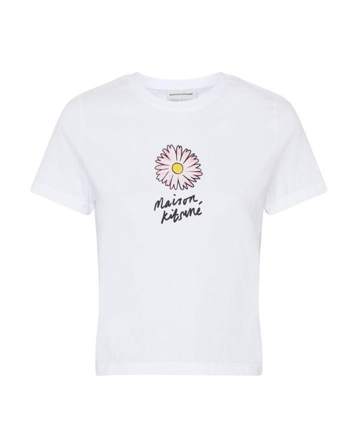 Maison Kitsuné White Floating Flower Short-Sleeved T-Shirt