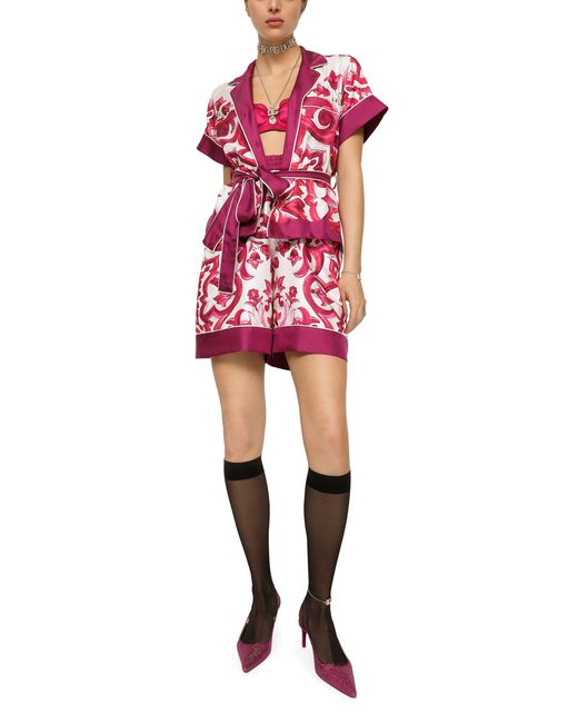 Dolce & Gabbana Red Majolica-Print Twill Pajama Shorts