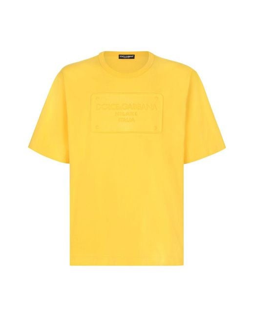 Dolce & Gabbana Yellow Cotton T-Shirt With Embossed Logo for men