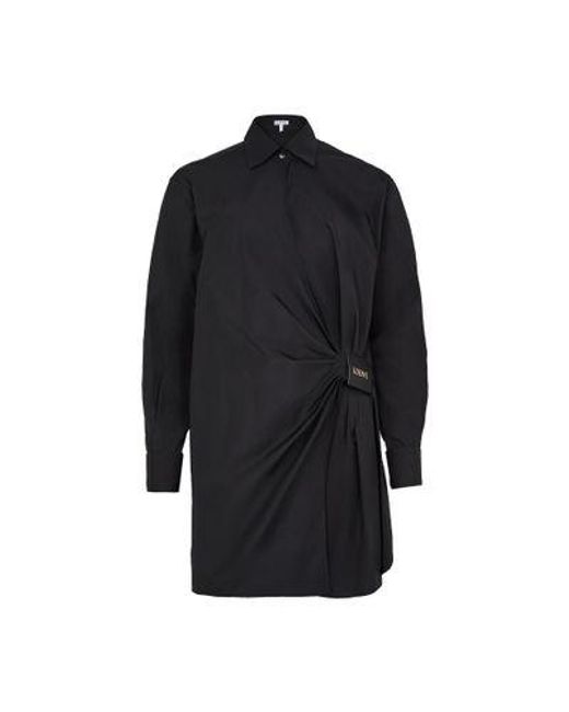 ワンピース LOEWE SS24 Black satin shirt dress (S359Y09XDB BLACK) Loewe Black Satin Shirt Dress | italist