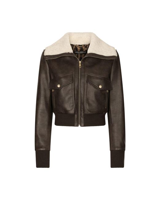 Dolce & Gabbana Black Faux Leather And Sheepskin Jacket