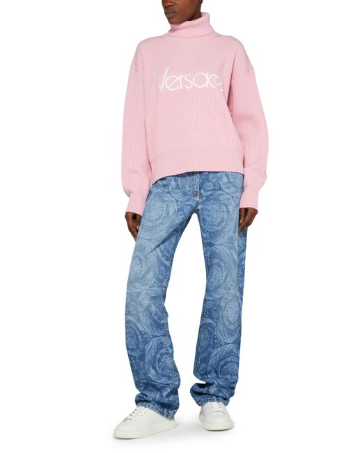 Versace Pink 90's Embroidered Knit Sweater