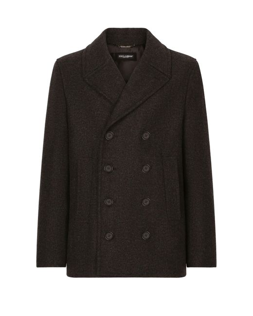 Dolce & Gabbana Black Double-Breasted Wool Pea Coat With Branded Tag for men