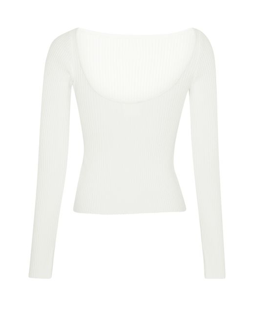 Courreges White Rib Knit Sweater With Bare Shoulders