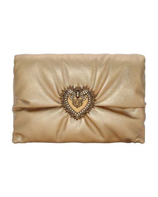 Dolce & Gabbana Natural Medium Foiled Calfskin Devotion Soft Bag