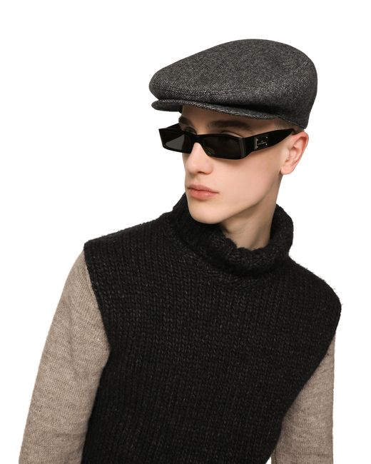 Dolce & Gabbana Gray Herringbone Wool-blend Flat Cap for men