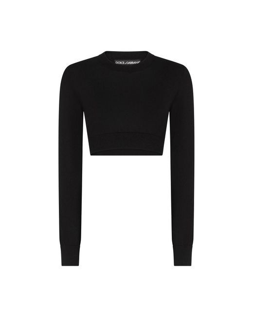 Dolce & Gabbana Black Cropped Round-Neck Silk Pullover