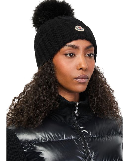 Moncler Black Beanie With Logo