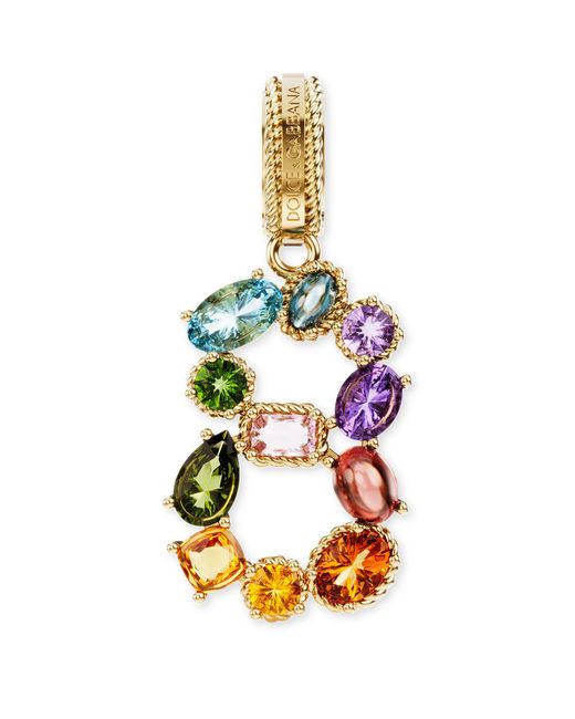 Dolce & Gabbana Metallic 18 Kt Yellow Gold Rainbow Pendant With Multicolor Finegemstones Representing Number 8