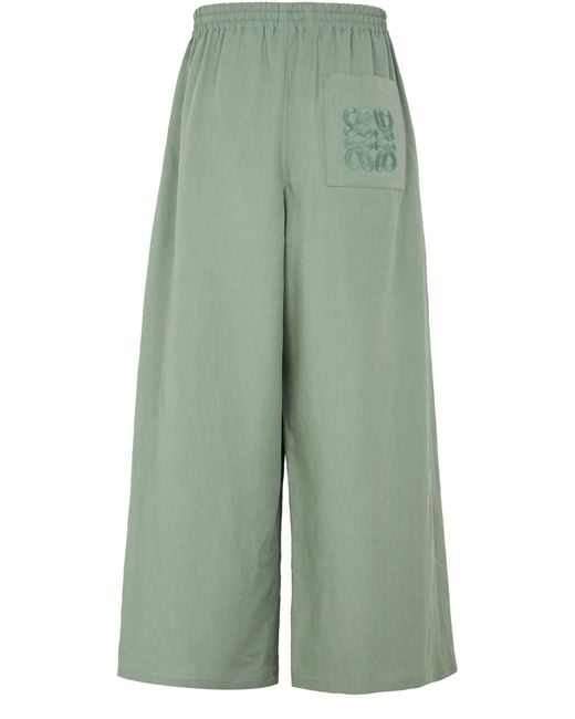 Loewe Green Cropped Viscose And Linen Pants for men