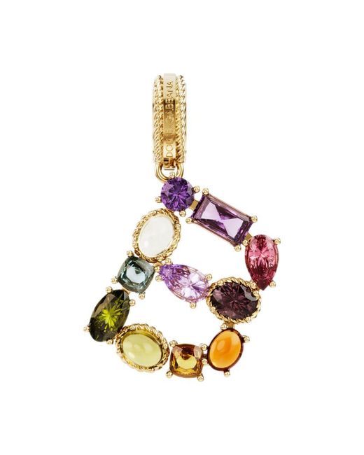 Dolce & Gabbana Metallic Rainbow Alphabet B 18 Kt Yellow Gold Charm With Multicolor Fine Gems