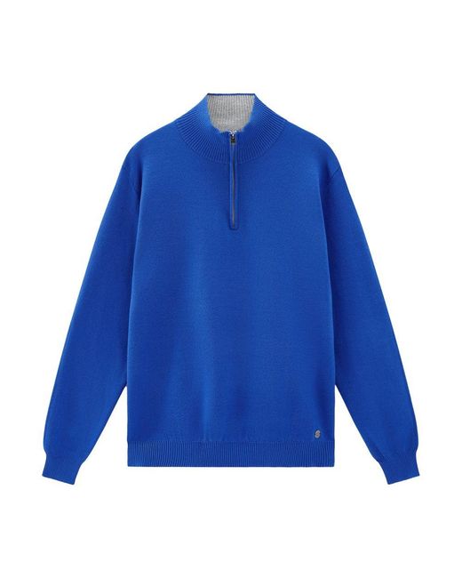 Woolrich Blue Turtleneck Sweater With Half-Zip for men
