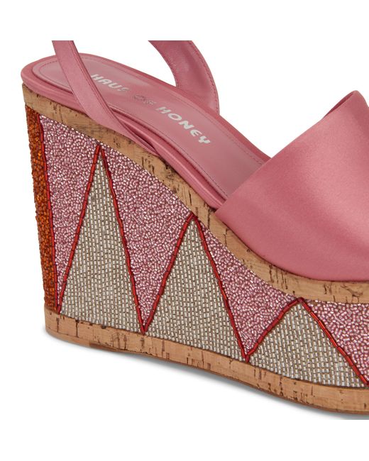 HAUS OF HONEY Pink Bead Embellished Wedge Sandals