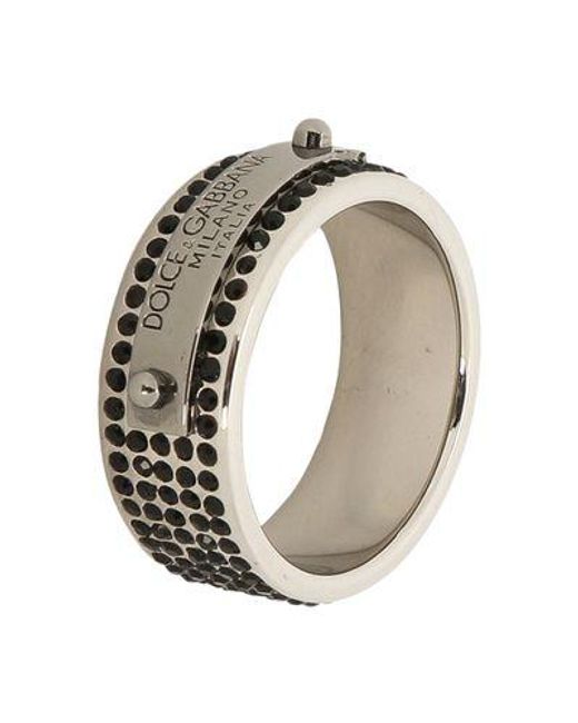 Dolce & Gabbana Metallic Ring With Logo Plaque And Strass for men