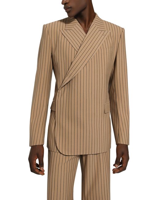 Dolce & Gabbana Natural Double-Breasted Pinstripe Jacket for men
