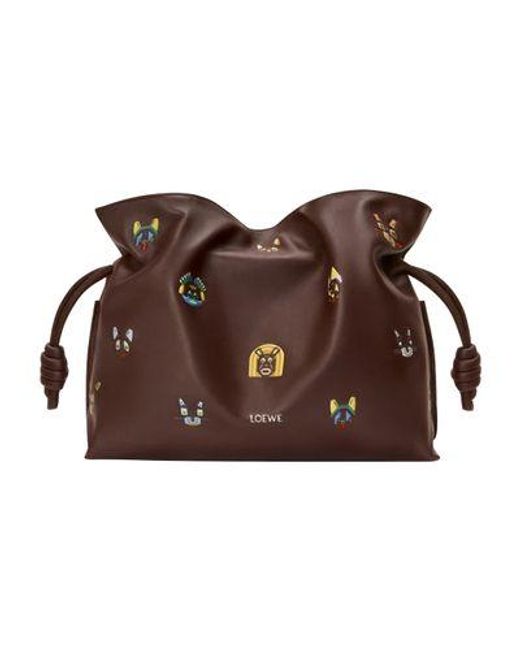 Flamenco Clutch Moyen Cats En Cuir De Veau Loewe en coloris Brown