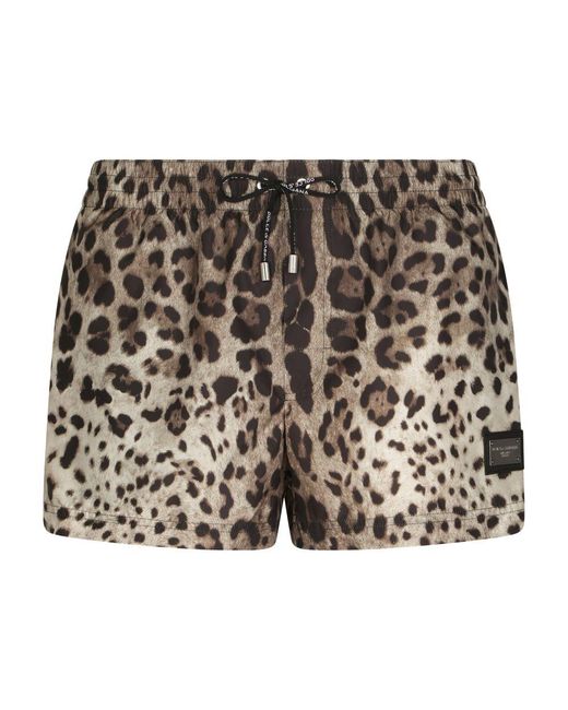 Dolce & Gabbana Multicolor Short Swim Trunks With Leopard Print for men