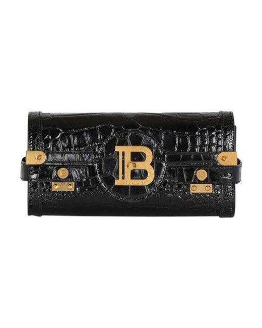 Balmain B-buzz 23 Clutch Bag In Crocodile Effect Leather in Black | Lyst