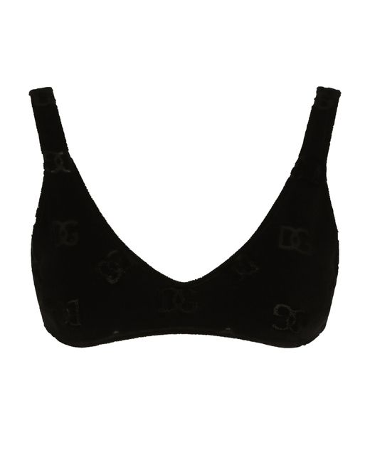 Dolce & Gabbana Black Flocked Jersey Top With All-over Dg Logo