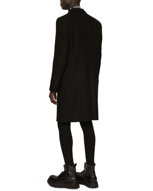 Dolce & Gabbana Black Single-Breasted Wool Coat for men