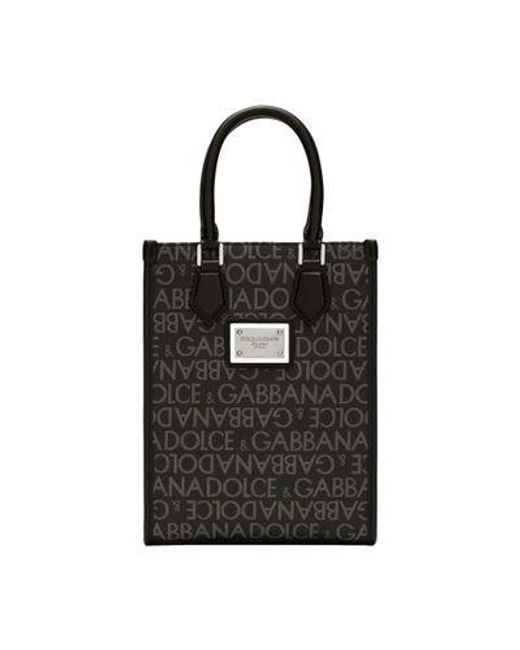Dolce & Gabbana Black Small Coated Jacquard Bag for men