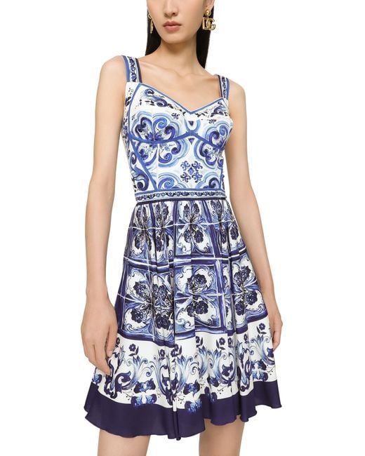 Dolce & Gabbana Blue Short Majolica Print Dress