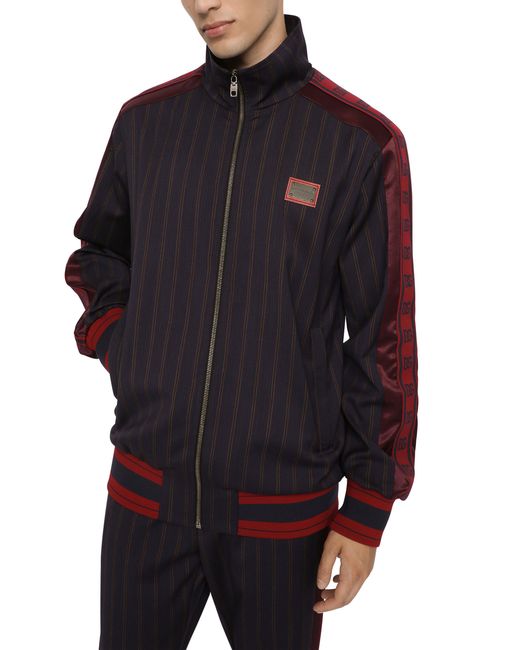 Veste en laine à rayures tennis avec étiquette à logo Dolce & Gabbana pour homme en coloris Black