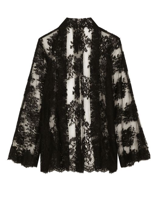 Dolce & Gabbana Black Florales Kimono-Hemd aus Chantilly-Spitze