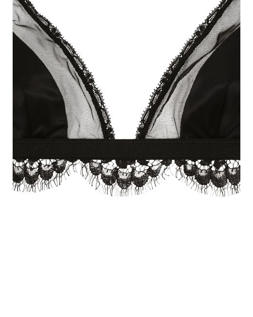 Dolce & Gabbana Black Satin, Lace And Tulle Triangle Bra