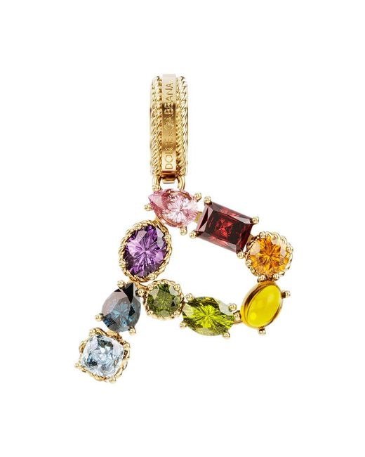 Dolce & Gabbana Metallic Rainbow Alphabet P 18 Kt Yellow Gold Charm With Multicolor Fine Gems