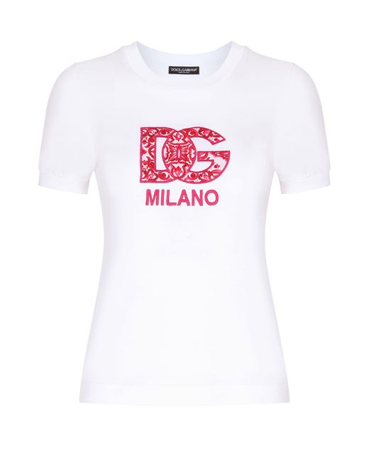 Dolce & Gabbana White Jersey T-Shirt With Dg Logo Patch