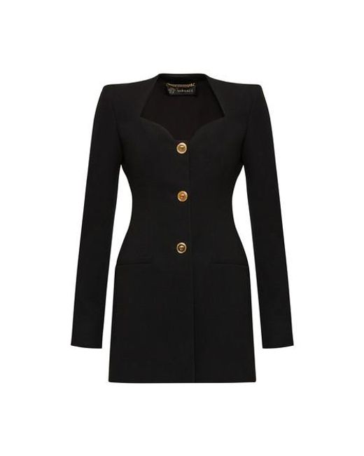 Versace Black Buttoned Long Sleeves Short Dress