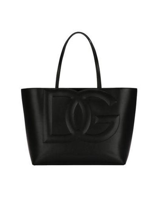 Dolce & Gabbana Black Medium Calfskin Logo Shopper